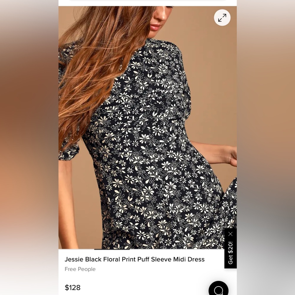 Free People Jessie Black Floral Print Puff Sleeve Midi Dress. Size 12 - Picture 2 of 11